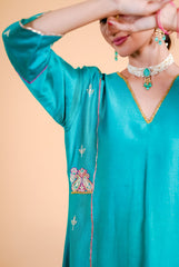 Silk Chanderi Suit Suot Pure Orgnza Aline Suit Pure Hand Work Dupta Detail With Kiran