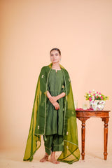 Silk Chanderi Suit Orgnza Duptta Dabka Work Printext Neck Line