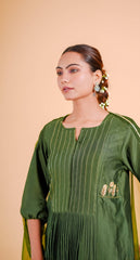 Silk Chanderi Suit Orgnza Duptta Dabka Work Printext Neck Line