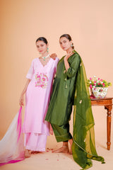 Silk chanderi suit double shade orgnza duptta hand Embrodiray