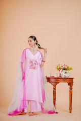 Silk chanderi suit double shade orgnza duptta hand Embrodiray