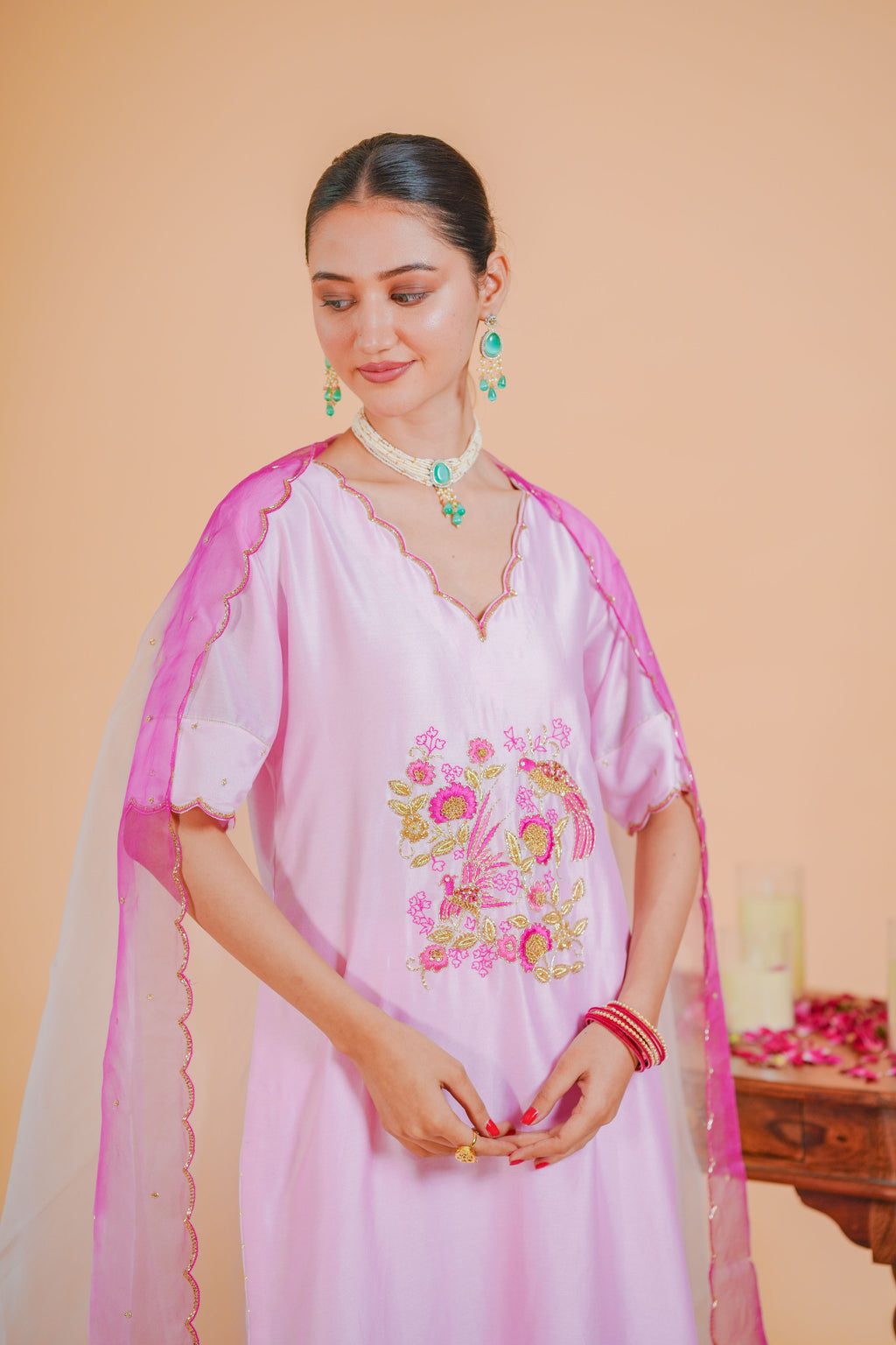 Silk chanderi suit double shade orgnza duptta hand Embrodiray