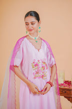 Silk chanderi suit double shade orgnza duptta hand Embrodiray