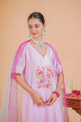 Silk chanderi suit double shade orgnza duptta hand Embrodiray