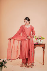 Mul Chanderi Suit Orgnza Dupta Sequence Hand Embrodiray