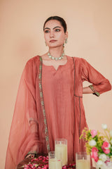 Mul Chanderi Suit Orgnza Dupta Sequence Hand Embrodiray