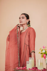 Mul Chanderi Suit Orgnza Dupta Sequence Hand Embrodiray