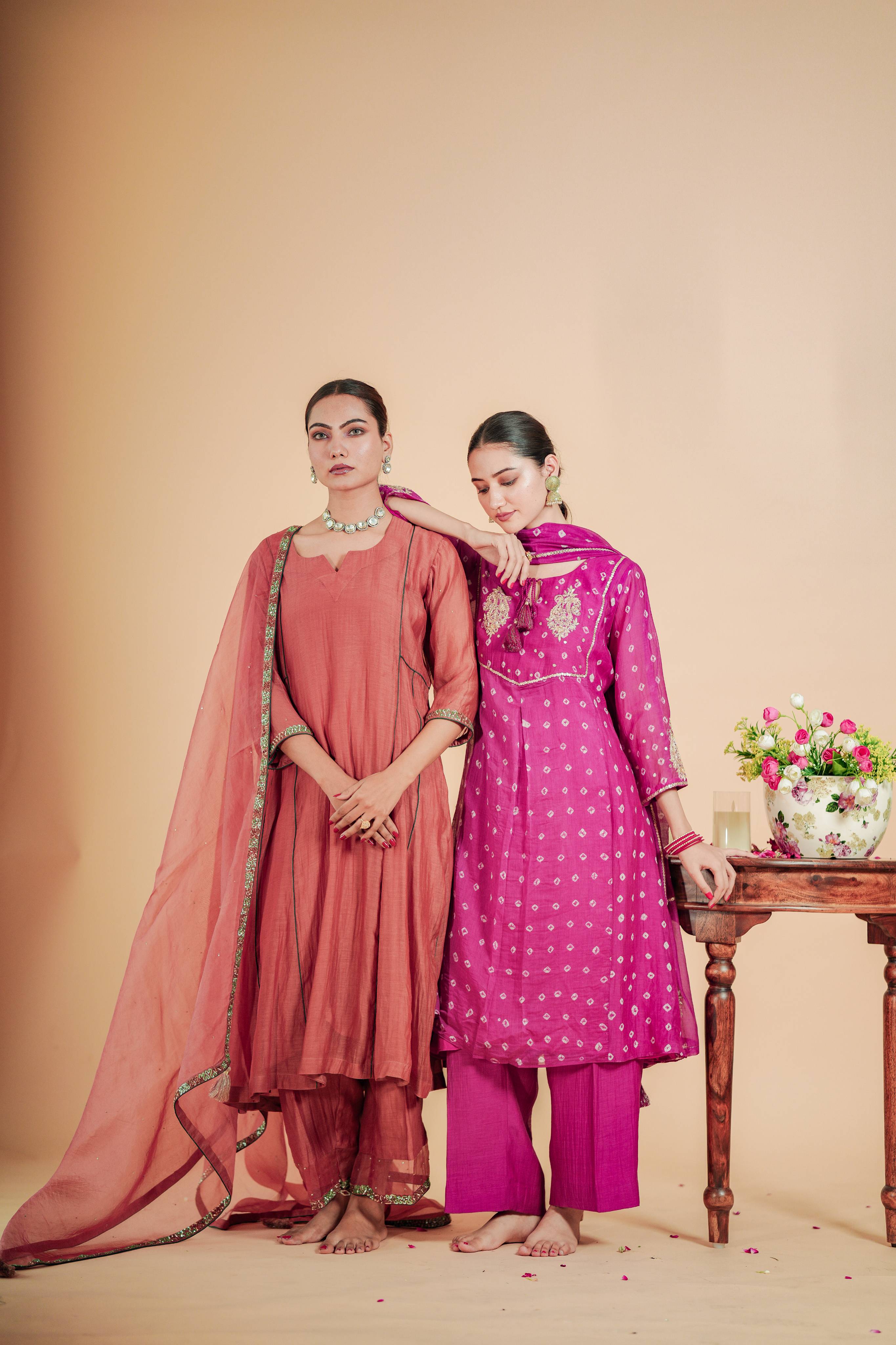 Mul Chanderi Suit Orgnza Dupta Sequence Hand Embrodiray