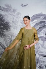 Pure mul chanderi with dabka pithon hand Embrodiray pure orgnza dupta