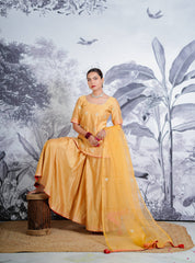 Chanderi Silk Sarara Set with Orgnza Duptta Pithon Work Detail with Gotta Work