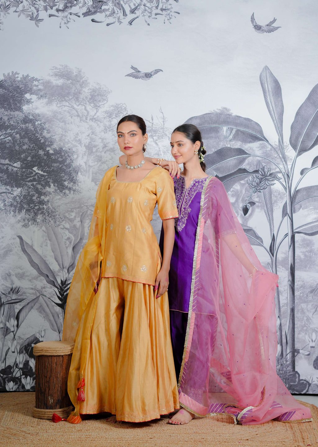 Chanderi Silk Sarara Set with Orgnza Duptta Pithon Work Detail with Gotta Work