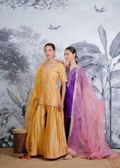 Chanderi Silk Sarara Set with Orgnza Duptta Pithon Work Detail with Gotta Work