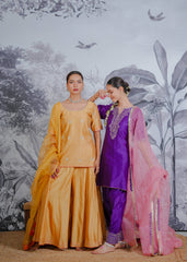 Chanderi Silk Sarara Set with Orgnza Duptta Pithon Work Detail with Gotta Work