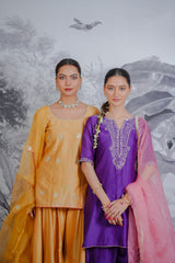 Chanderi Silk Sarara Set with Orgnza Duptta Pithon Work Detail with Gotta Work