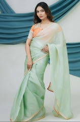 Hand-embroidered Pure Satin Organza Saree with Dabka Work - Amahi Fashion
