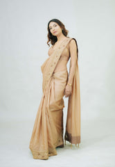 Pure Tussar Silk Saree with Handcrafted Copper Dabka Embroidery