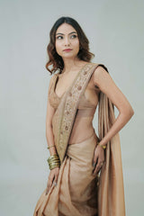 Pure Tussar Silk Saree with Handcrafted Copper Dabka Embroidery