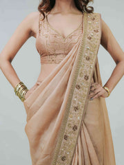 Pure Tussar Silk Saree with Handcrafted Copper Dabka Embroidery