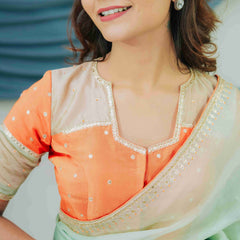 Pure Satin Organza Saree with Handcrafted Dabka and Sequin Embroidery