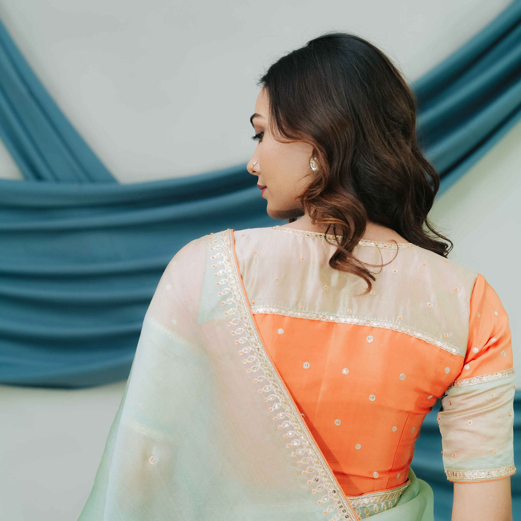 Handcrafted Satin Organza Saree | Dabka & Sequin Embroidery
