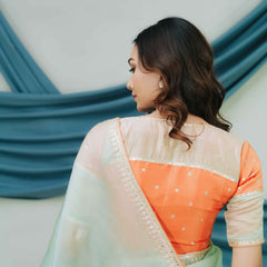 Pure Satin Organza Saree with Handcrafted Dabka and Sequin Embroidery