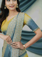 Pure Tussar Silk Saree with Handcrafted Dabka Embroidery