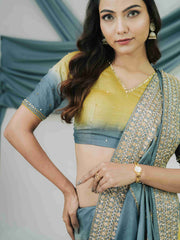 Pure Tussar Silk Saree with Handcrafted Dabka Embroidery