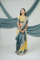 Pure Tussar Silk Saree with Handcrafted Dabka Embroidery