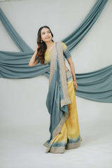Pure Tussar Silk Saree with Handcrafted Dabka Embroidery