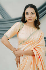 Pure China Silk Saree with Handcrafted Dabka Sequin Embroidery