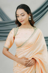 Pure China Silk Saree with Handcrafted Dabka Sequin Embroidery