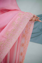 Pure Organza Satin Saree with Complete Dabka Hand Embroidery Highlights and Pearl Accents
