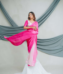 Pure China Silk Saree with Elegant Triple-Shade Finish and Handcrafted Kardana & Dabka Embroidery