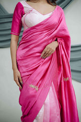 Pure China Silk Saree with Elegant Triple-Shade Finish and Handcrafted Kardana & Dabka Embroidery