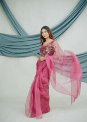 Pure Organza Saree with Classic Zardozi Hand Embroidery