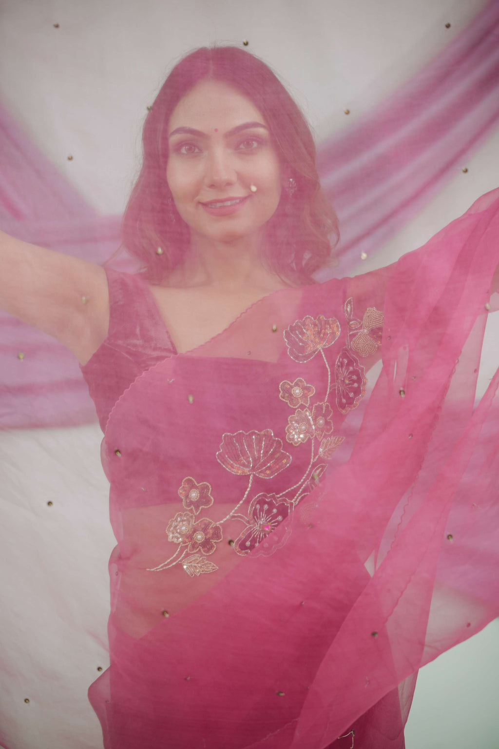 Pure Organza Saree with Classic Zardozi Hand Embroidery