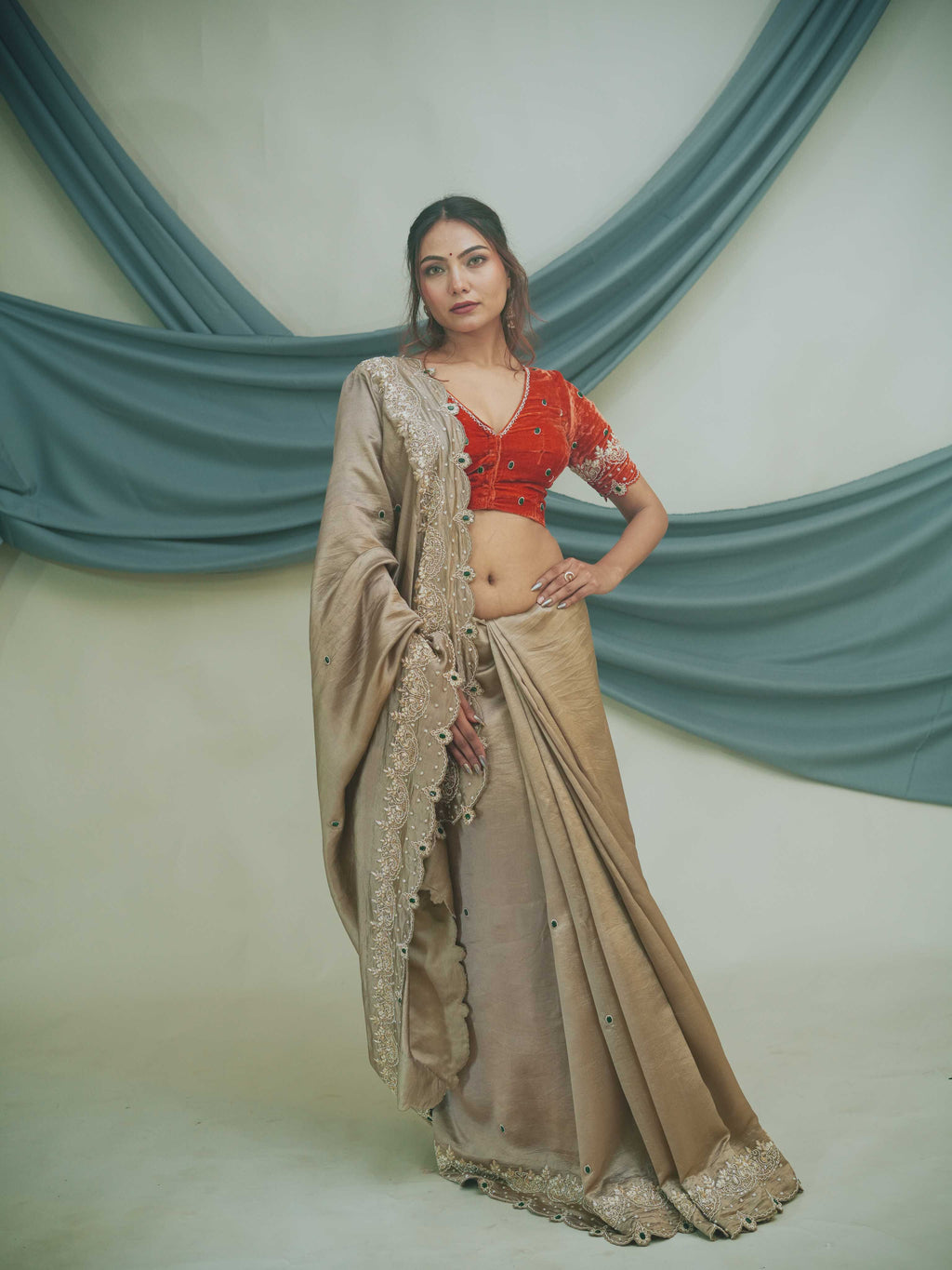 Pure Kora Silk Saree with Gzai Hand Embroidery Highlights