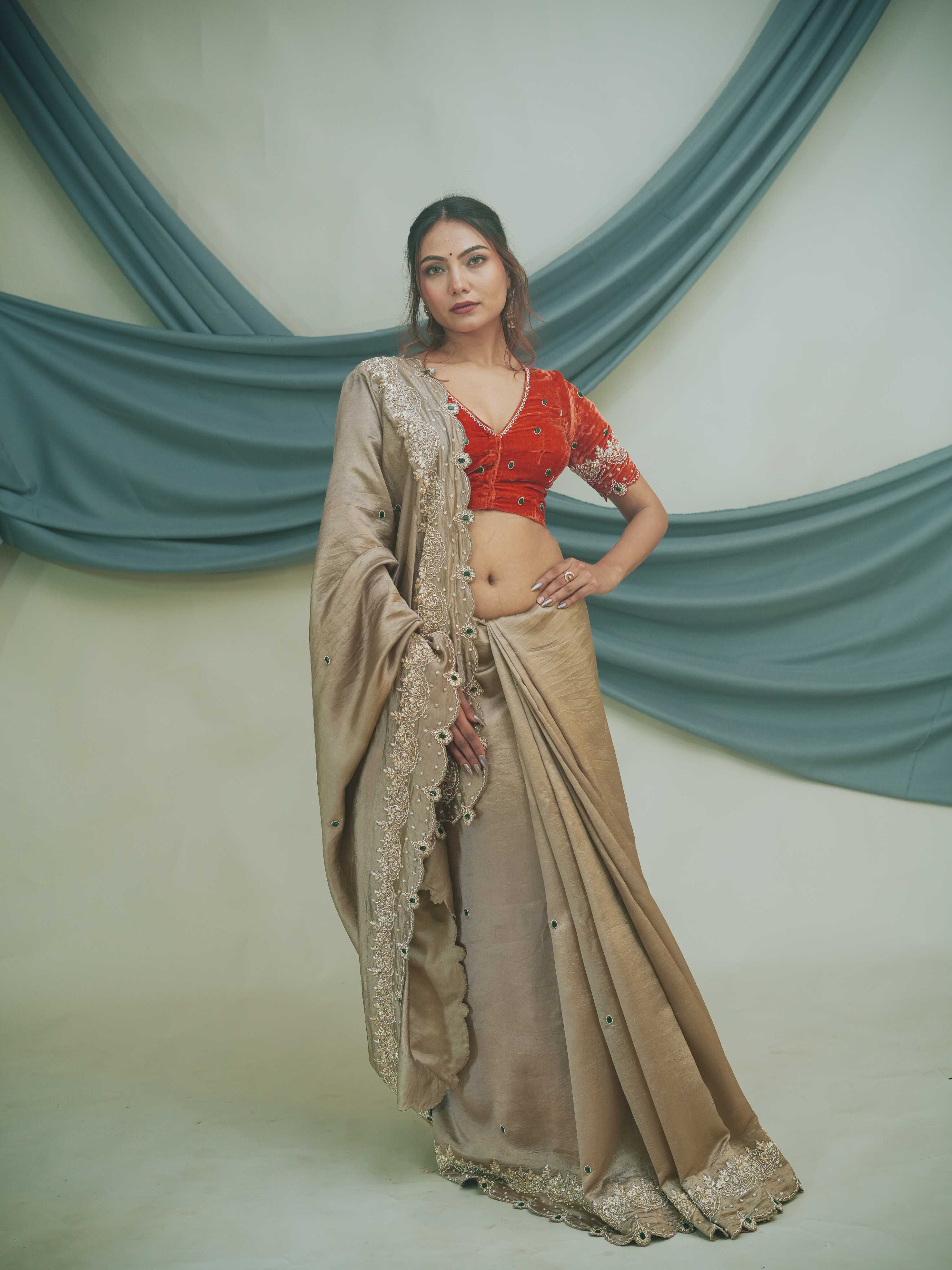 Pure Kora Silk Saree with Gzai Hand Embroidery Highlights