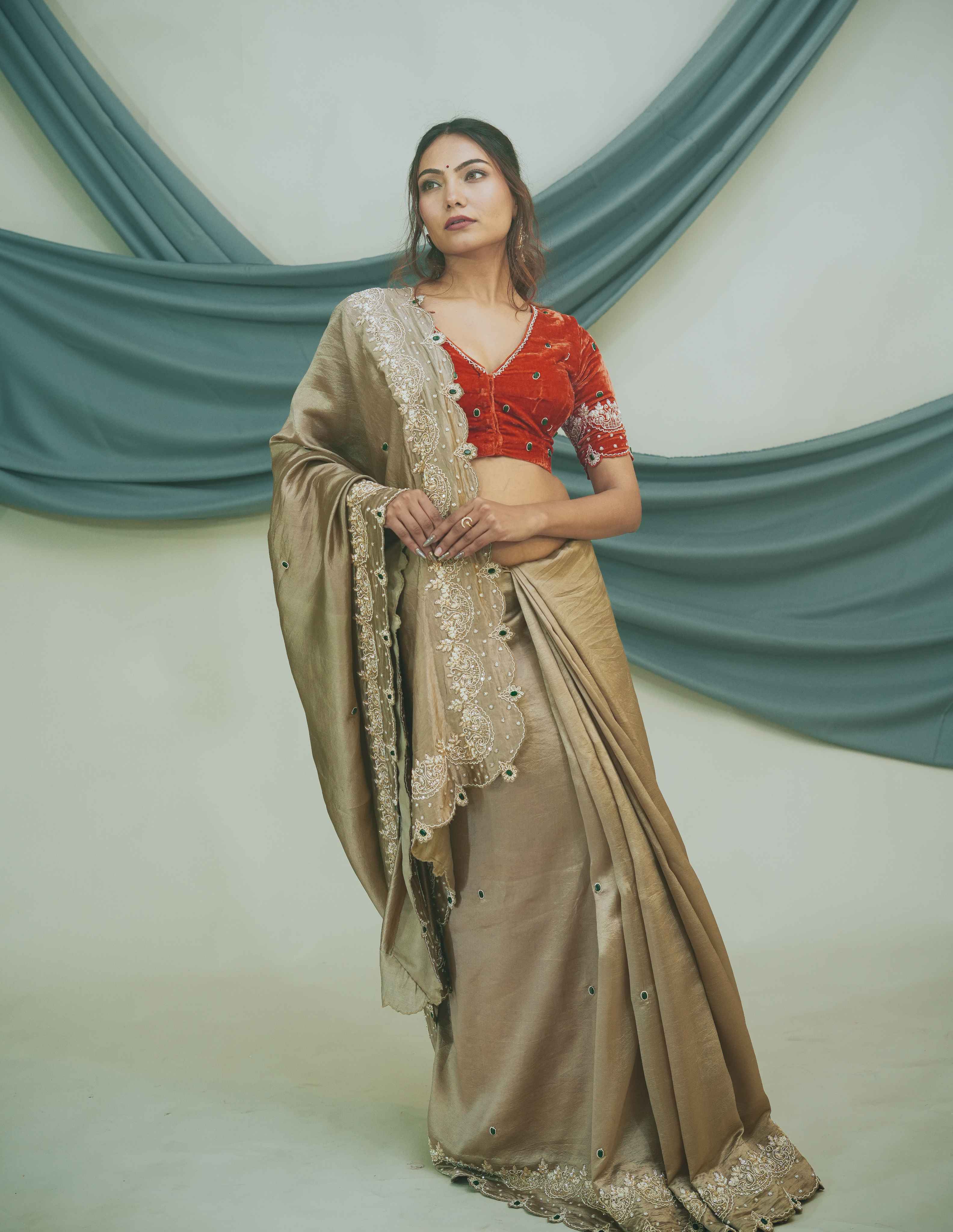 Pure Kora Silk Saree with Gzai Hand Embroidery Highlights