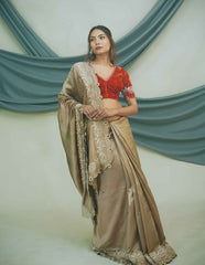 Pure Kora Silk Saree with Gzai Hand Embroidery Highlights