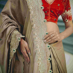 Pure Kora Silk Saree with Gzai Hand Embroidery Highlights