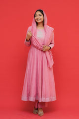 Mul Chanderi Anarkali suit side view with hand embroidery detailing in pink – Amahi Fashion”
