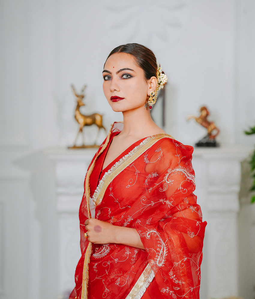 Pure orgnza with zari hand work saree unstitched blouse raw silk