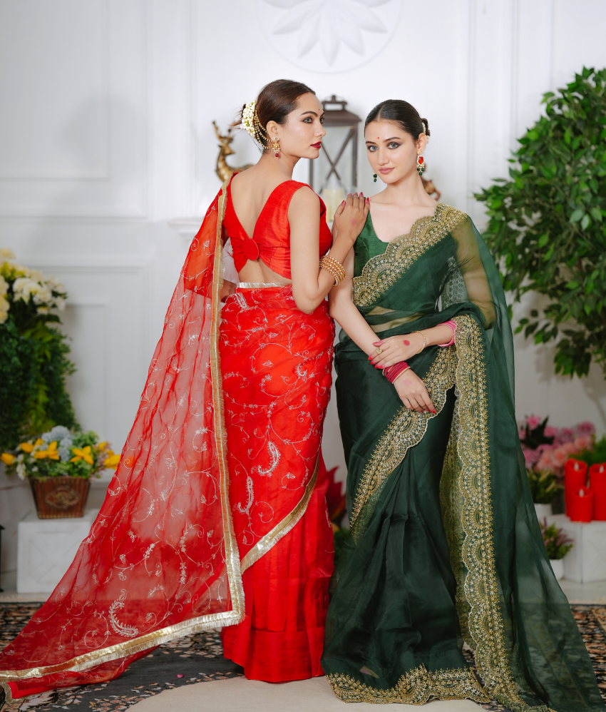 Pure orgnza with zari hand work saree unstitched blouse raw silk