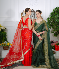 Pure orgnza with zari hand work saree unstitched blouse raw silk