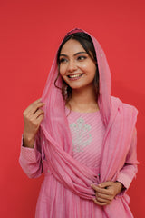 Pink Mul Chanderi Anarkali suit with hand embroidery and dupatta for women festive wear – Amahi Fashion