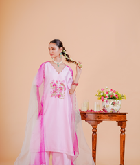 Pure silk Chanderi Suit Orgnza Dupta with Resam Zari Handwork