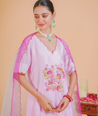 Pure silk Chanderi Suit Orgnza Dupta with Resam Zari Handwork