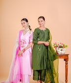 Pure silk Chanderi Suit Orgnza Dupta with Resam Zari Handwork