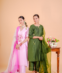 Pure silk Chanderi Suit Orgnza Dupta with Resam Zari Handwork